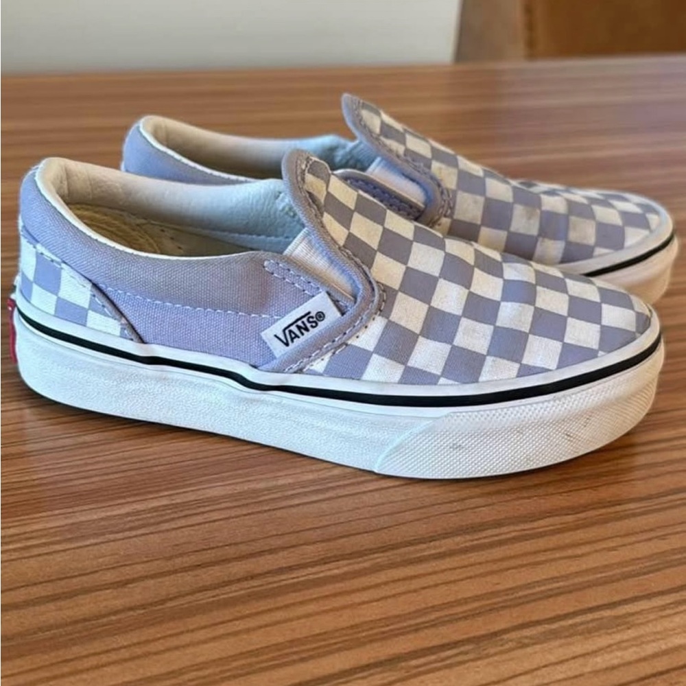 Vans Off the Wall Size 11.5 Kids Classic Slip on Checkerboard Lavender & White.